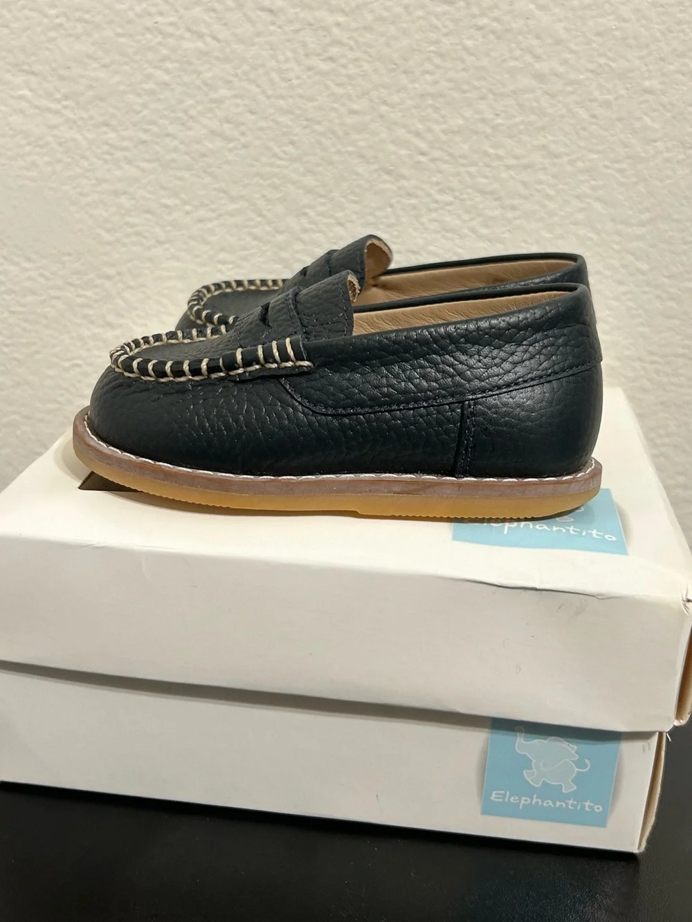 Elephantito Penny Loafers Navy Leather Boys Toddler Size 6 Slip On Dress Shoes